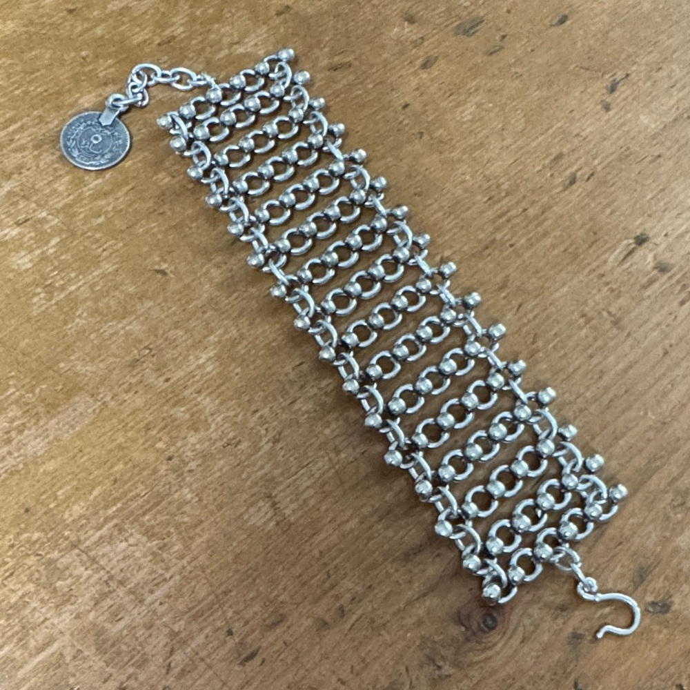 Chainmail link chain chunky silver metal bracelet Ottoman Empire coin detail NEW
